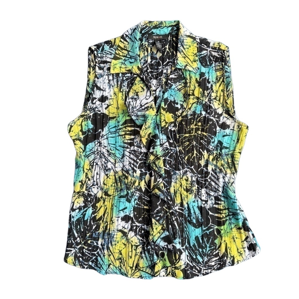 Y2K Style and Co‎ ruffled abstract sleeveless colorful office casual fun blouse